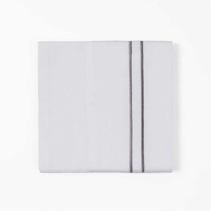 350 TC White Sheet Set With Gray Stripe Embroidery Queen Sheet