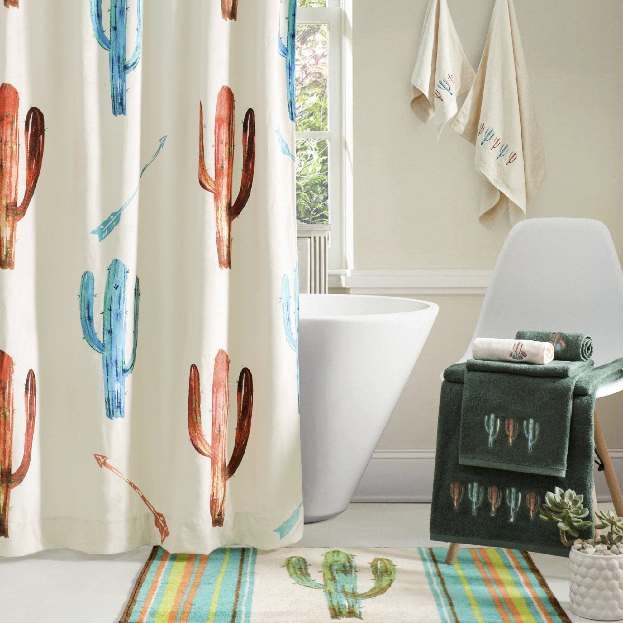 Cactus & Arrows Shower Curtain, Coral & Turquoise Shower Curtain