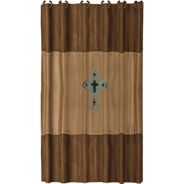 Las Cruces Shower Curtain, Faux Leather w/ Turquoise Cross Shower Curtain