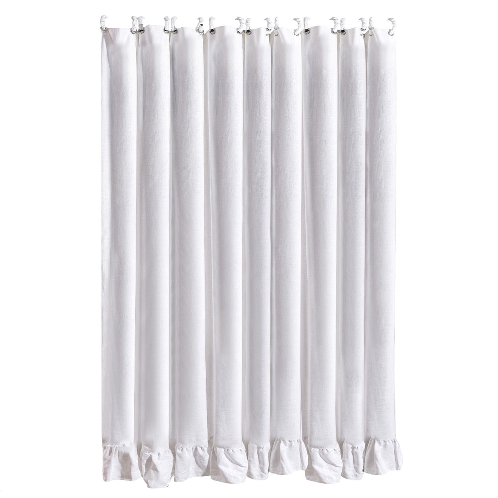 Washed Linen Ruffled Shower Curtain, White Shower Curtain