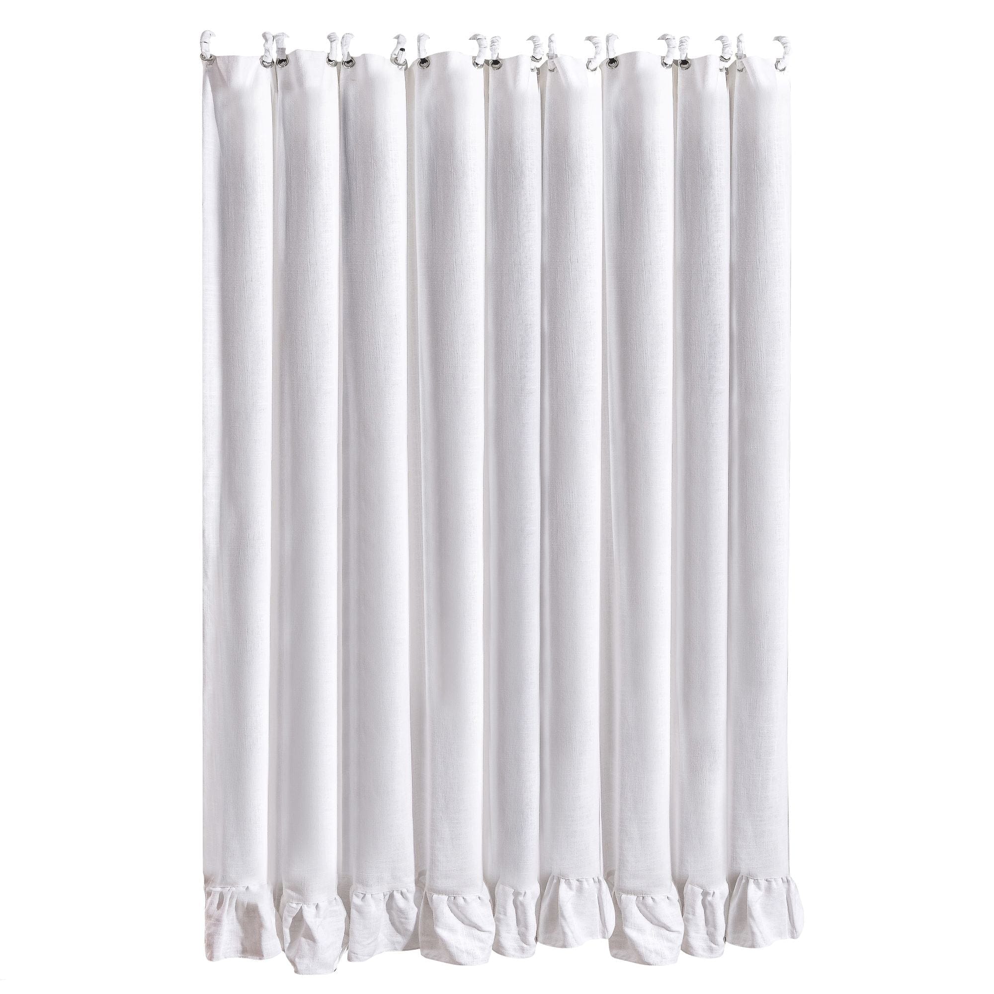 Washed Linen Ruffled Shower Curtain, White Shower Curtain