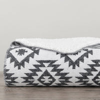 Aztec Design Throw With Shearling, 3 Colors, 50x60 Black Throw
