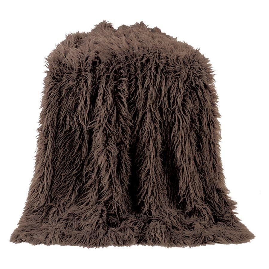 Mongolian Faux Fur Throw Blanket Chocolate Throw