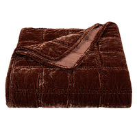 Stella Faux Silk Velvet Double Box Stitch Throw Copper Brown Throw