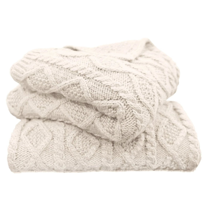 Cable Knit Soft Wool Throw Blanket Cream Throw