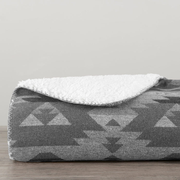 Aztec Design Throw With Shearling, 3 Colors, 50x60 Gray Throw
