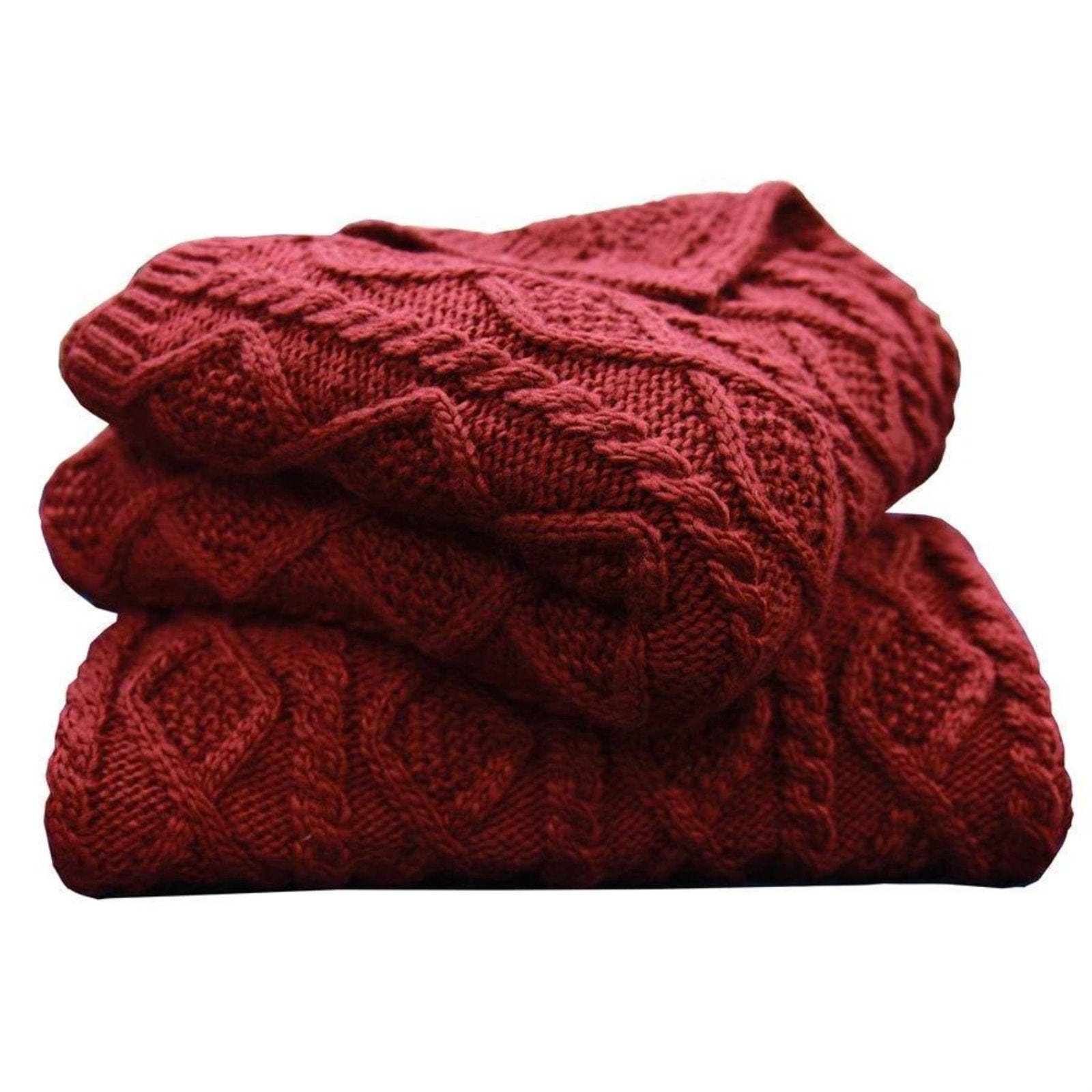 Cable Knit Soft Wool Throw Blanket Red Throw