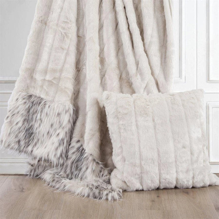 White Faux Mink & Snow Leopard Oversized Throw Blanket, 50x80 Throw