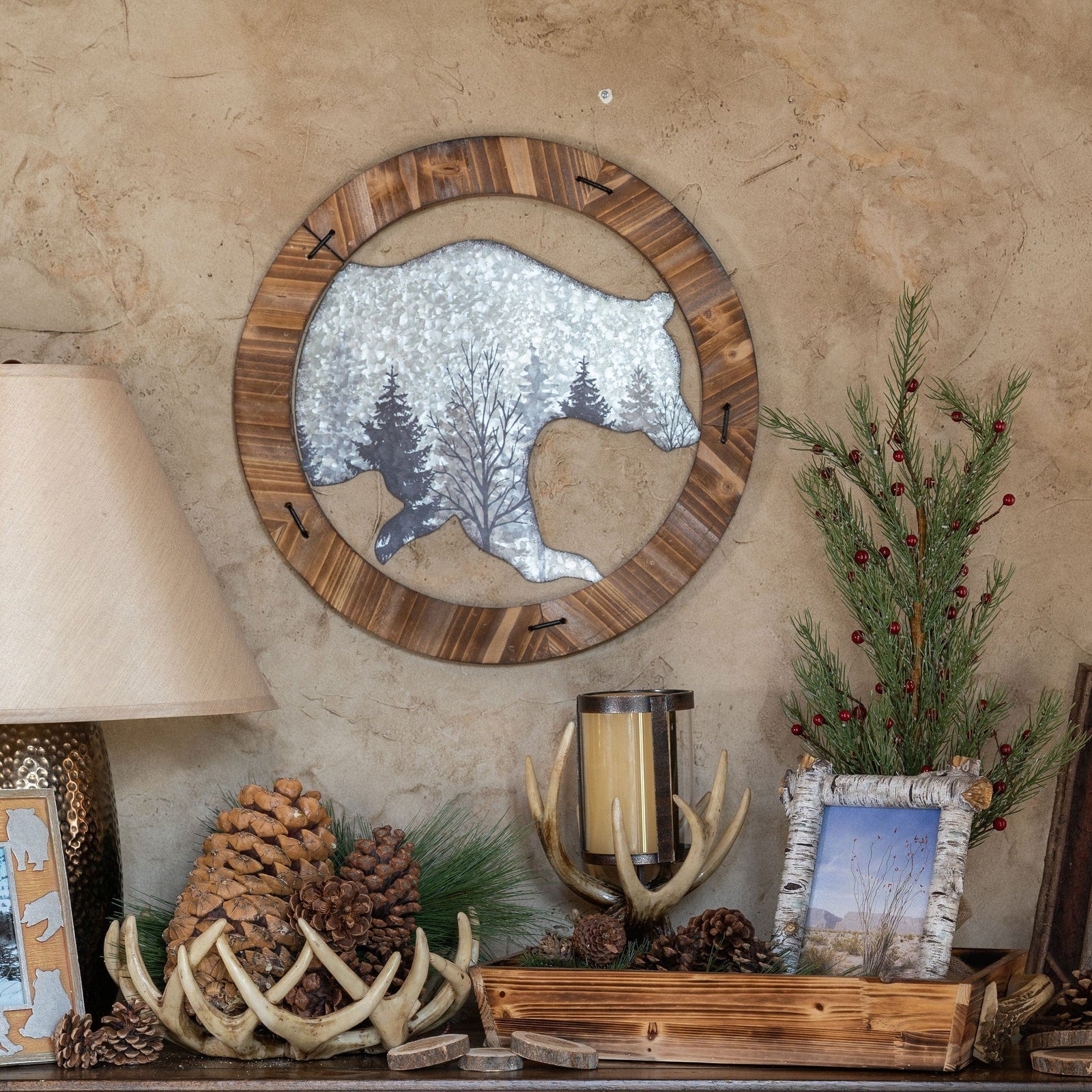 Wooden Serving Tray w/ (Faux) Antler Handles Tray