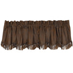 Chocolate Faux Leather Kitchen Valance w/ Fringe Valance