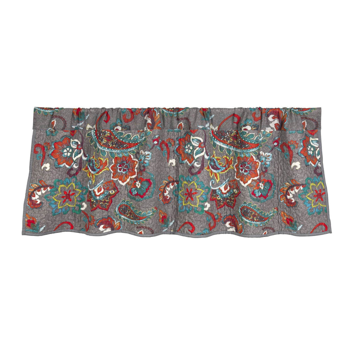 Abbie Western Paisley Quilted Valance, Gray Teal Valance