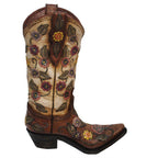 Flower Design Cowboy Boot Vase, Cream & Brown Vase