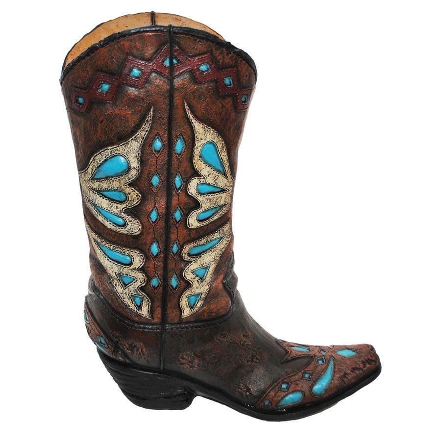 Turquoise Butterfly Design Cowboy Boot Vase Vase
