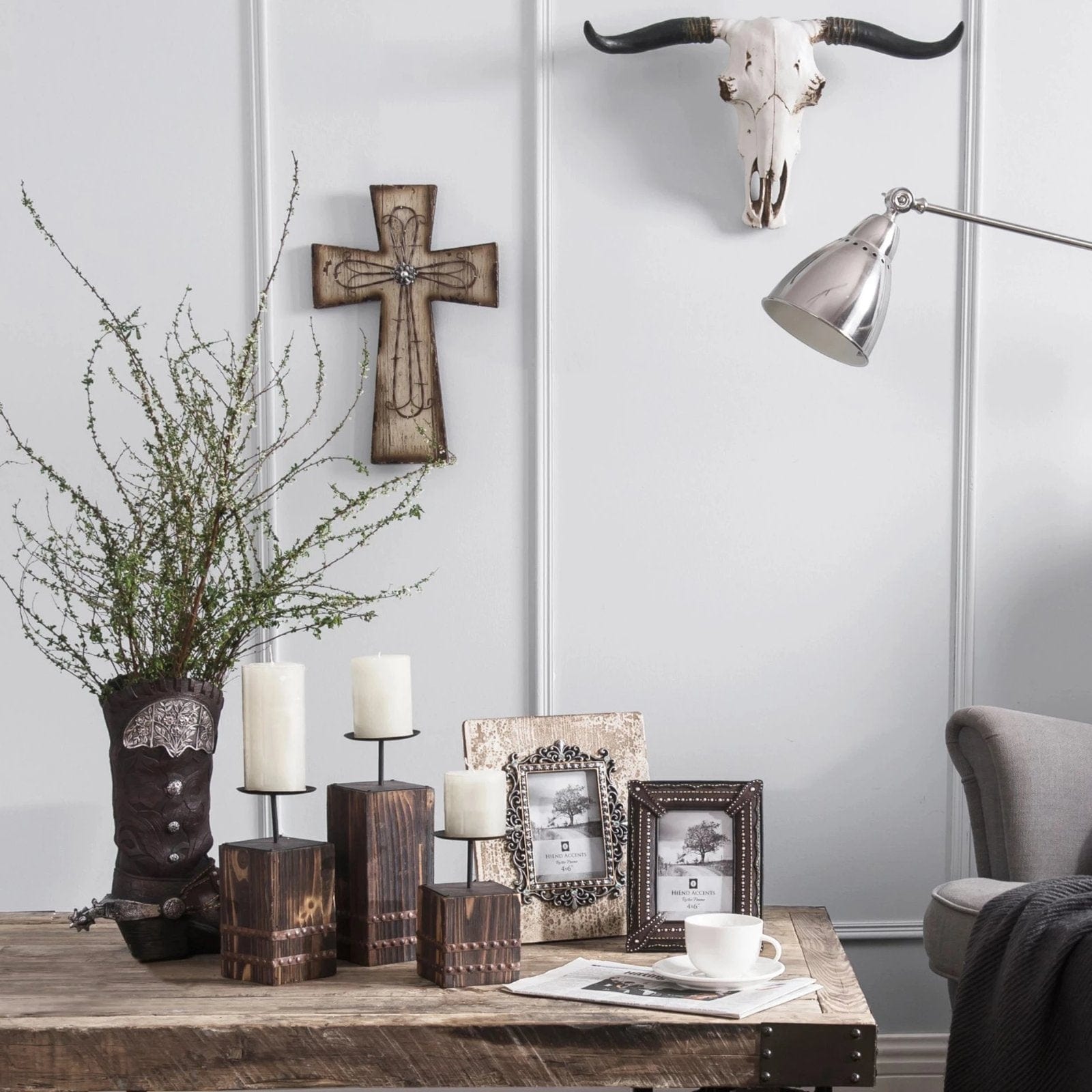 Cream Distressed Wood & Barbwire Cross Wall Decor Wall Decor