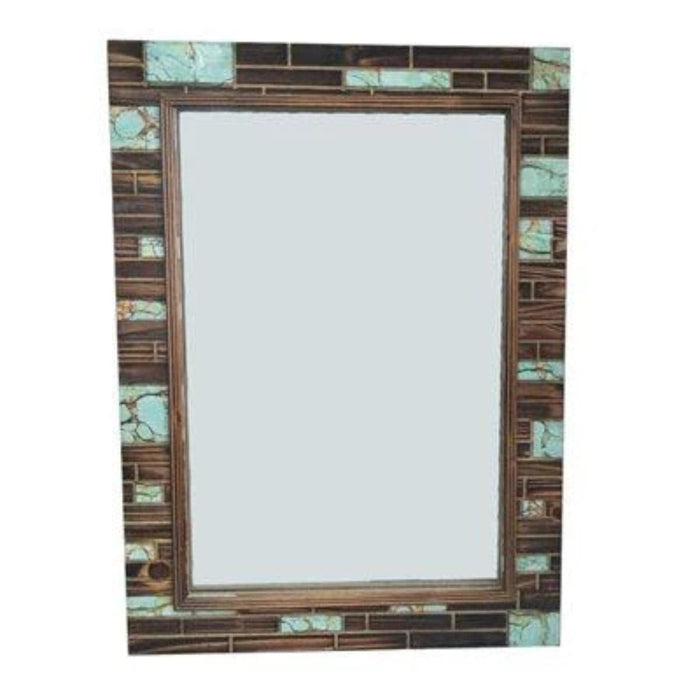 Rustic Turquoise Inlay Wooden Mirror Wall Decor