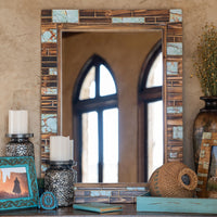 Rustic Turquoise Inlay Wooden Mirror Wall Decor