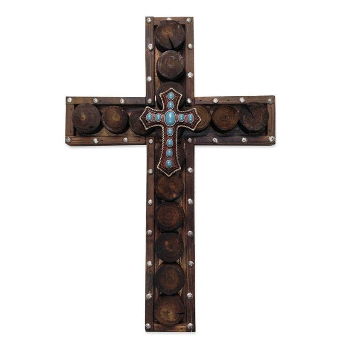 Studded Wood & Turquoise Cross Wall Decor Wall Decor