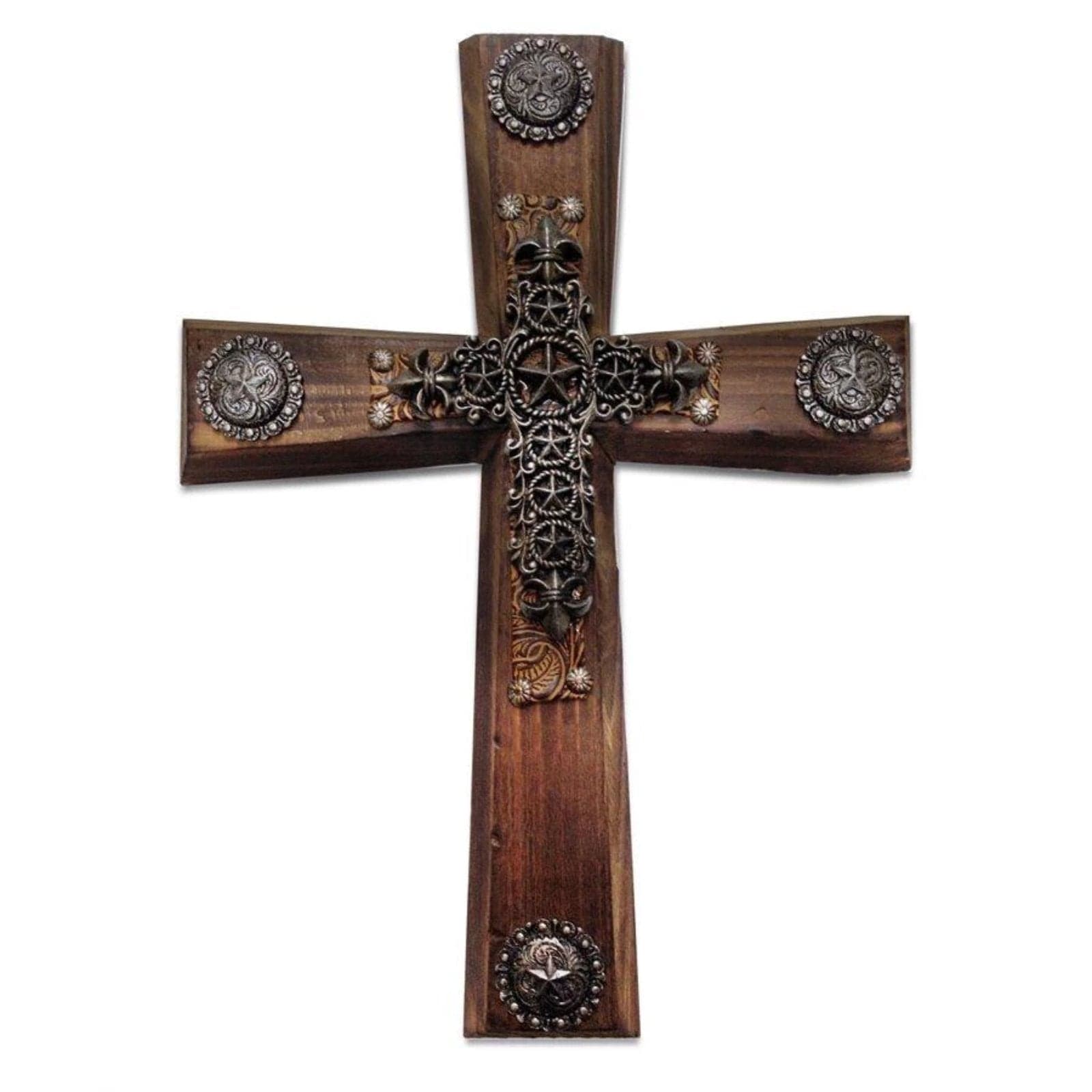 Wood Cross Wall Decor w/ Star & Concho Overlay Wall Decor